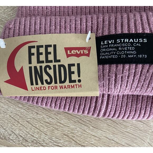 Levi's Men's Beanie Lined Chunky Soft Rib Knit Solid Pink One Size - Picture 3 of 6